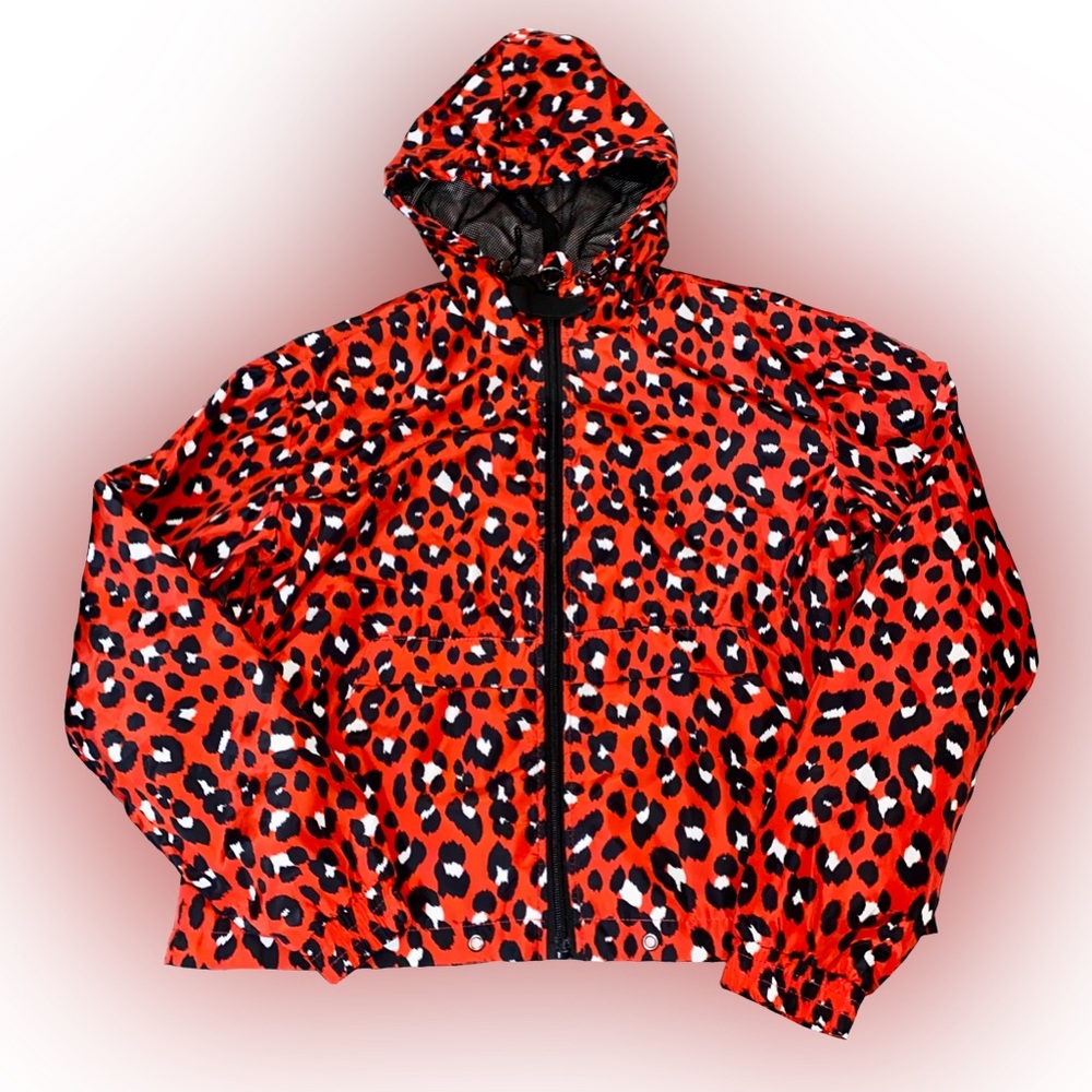 Me Jane Red Leopard Print Hooded Windbreaker Jacket